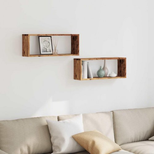 Væghylder 2 stk. kubeformet - 60×15×23 cm, konstrueret træ, antikt træ