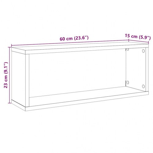 Væghylder 2 stk. kubeformet - 60×15×23 cm, konstrueret træ, antikt træ