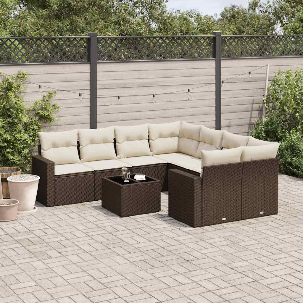 Sofasæt til haven 9 dele med hynder polyrattan brun