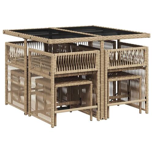 Spisebordssæt til haven 9 dele med hynder polyrattan beige