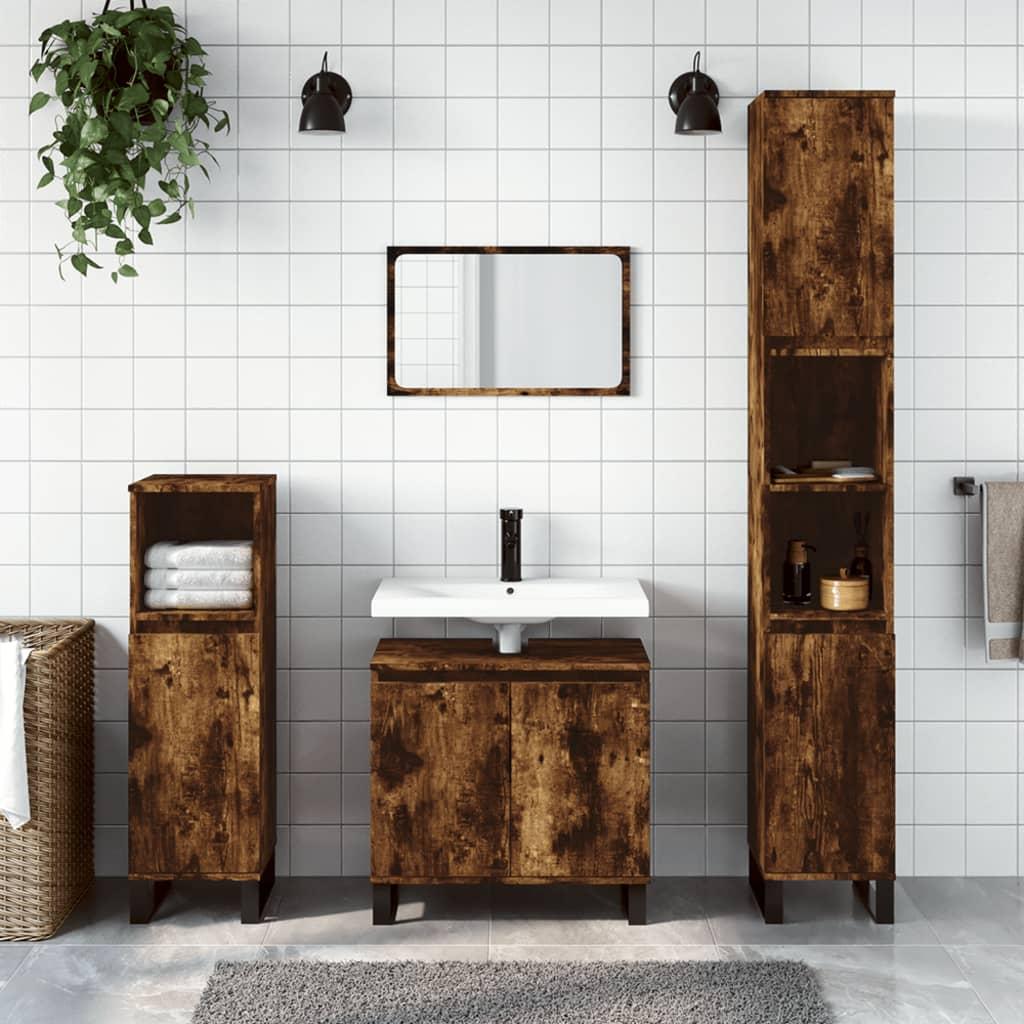 Badeværelsesskab 30x30x190 cm konstrueret træ røget egetræ