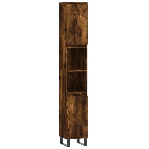 Badeværelsesskab 30x30x190 cm konstrueret træ røget egetræ