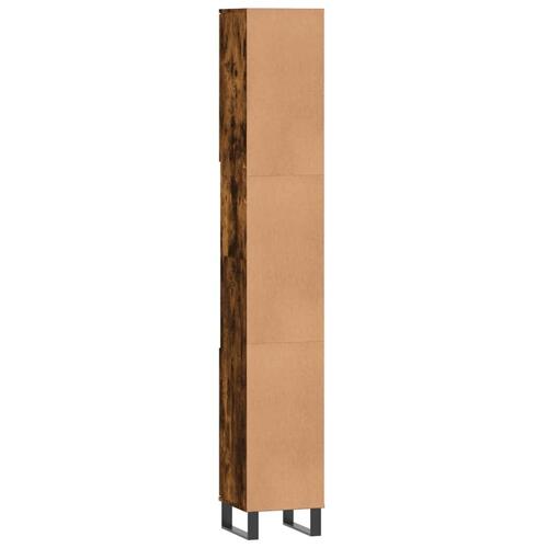 Badeværelsesskab 30x30x190 cm konstrueret træ røget egetræ