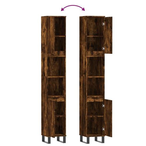 Badeværelsesskab 30x30x190 cm konstrueret træ røget egetræ