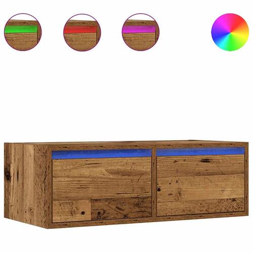 Tv-bord med LED-lys 75x35,5x25 cm antikt træ