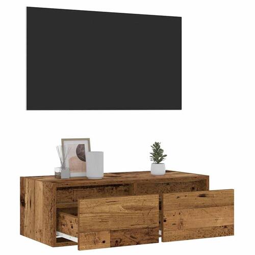 Tv-bord med LED-lys 75x35,5x25 cm antikt træ