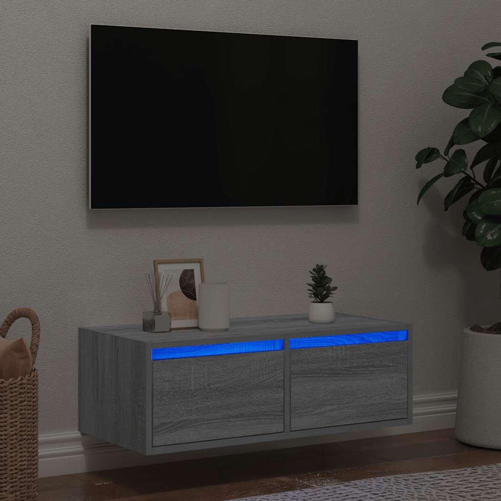 Tv-bord med LED-lys 75x35,5x25 cm grå sonoma-eg
