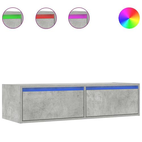 Sengebord med LED-lys 100X35,5x25 cm betongrå