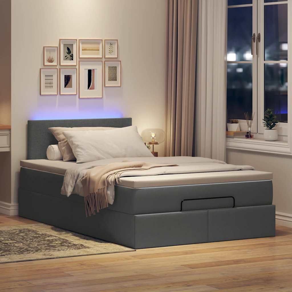Ottoman seng med madras & LEDs 120x190 cm stof mørkegrå billede