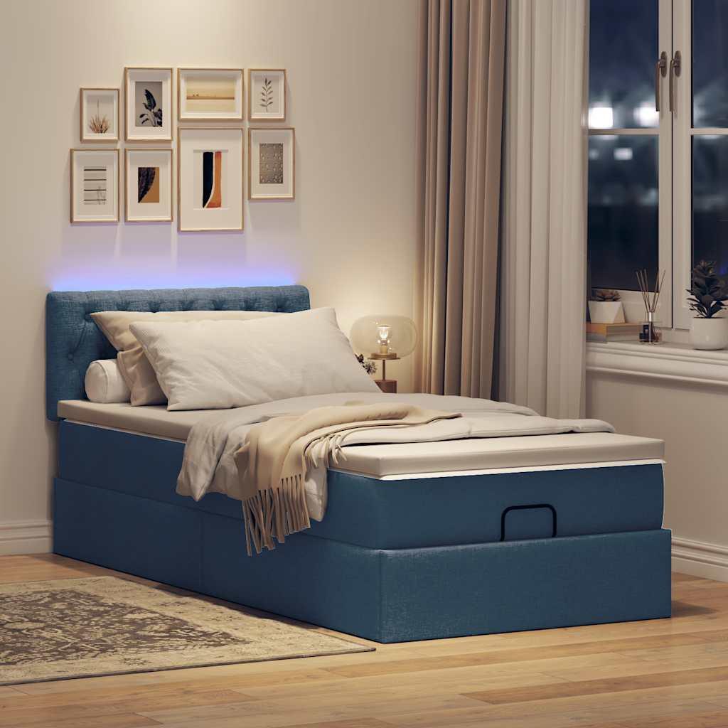 Ottoman seng med madras & LEDs Blå 90x200 cm Stof billede