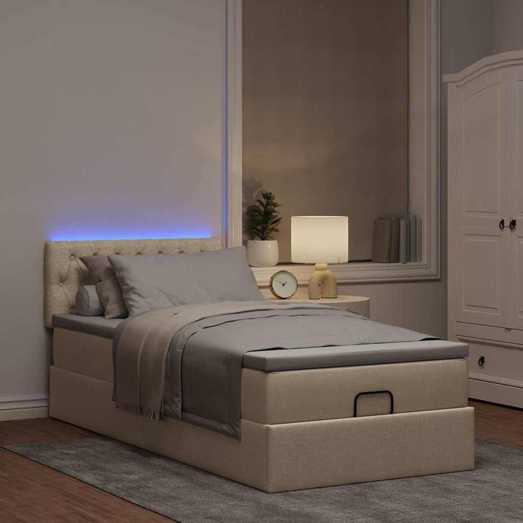 Ottoman seng med madras 100x200 cm stof cremefarvet billede