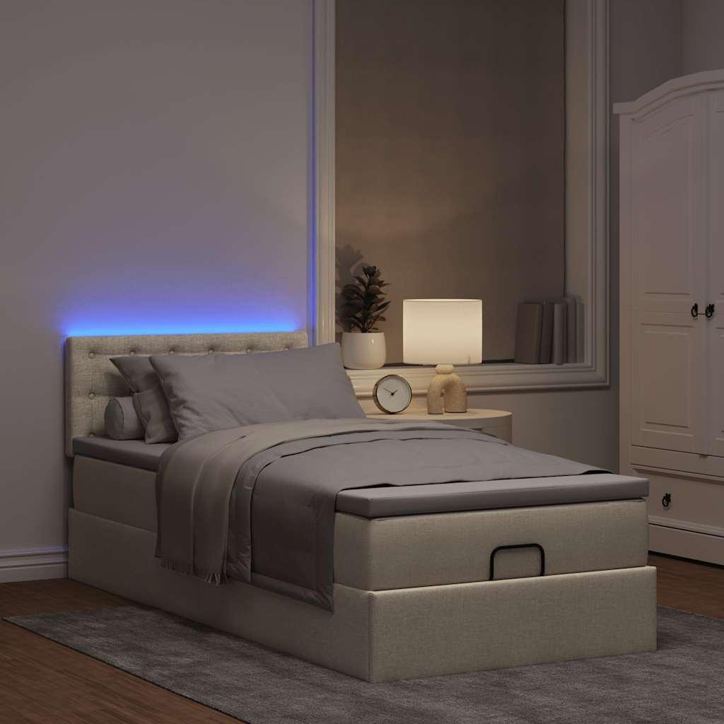 Ottoman seng med madras 100x200 cm stof cremefarvet billede
