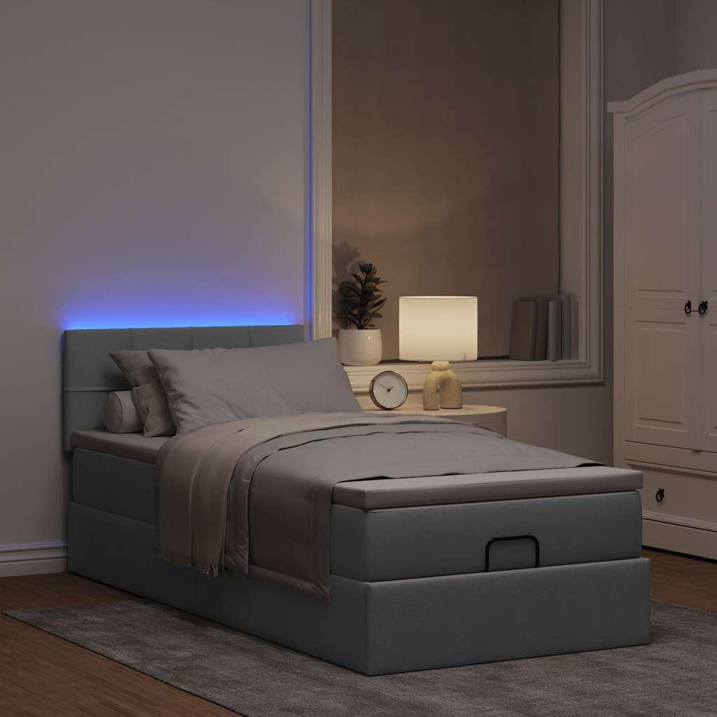 Ottoman seng med madras & LEDs 80x200 cm stof lysegrå billede