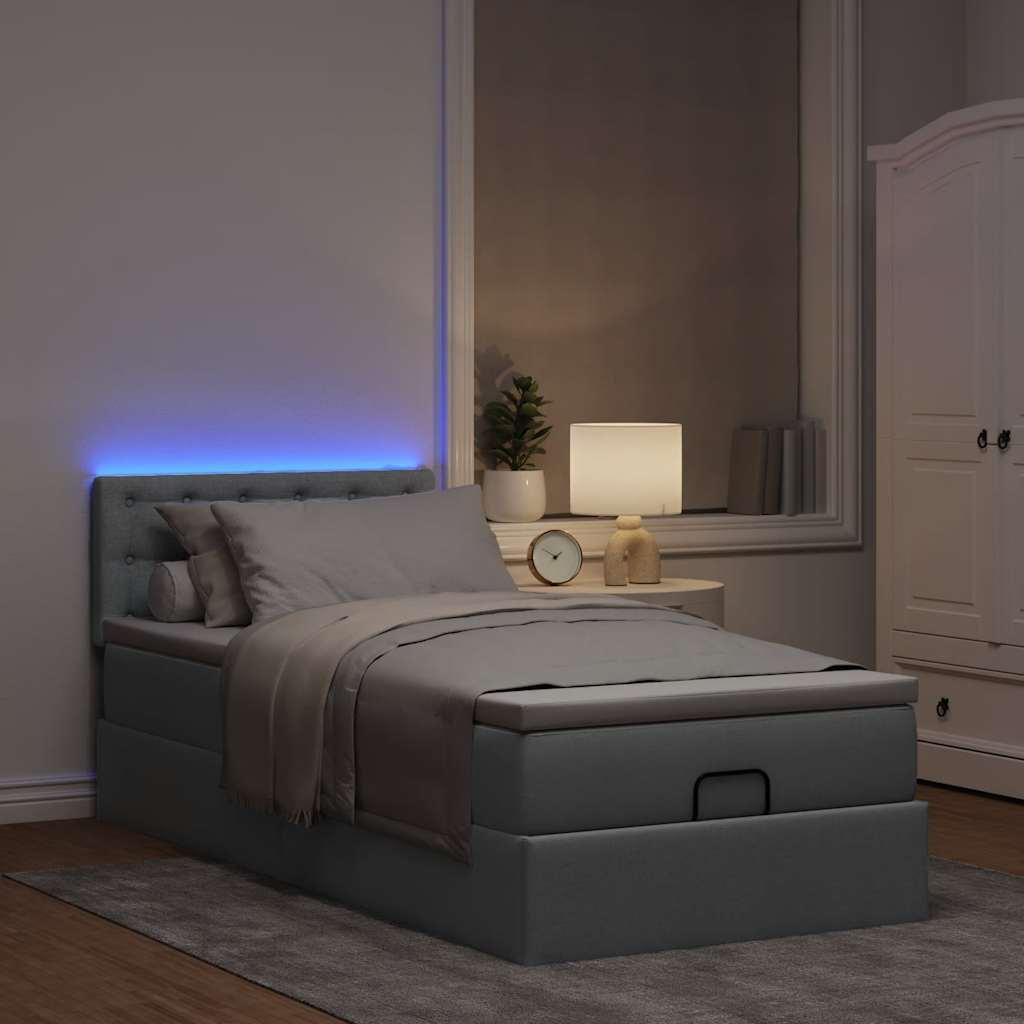 Ottoman seng med madras & LEDs 80x200 cm stof lysegrå billede