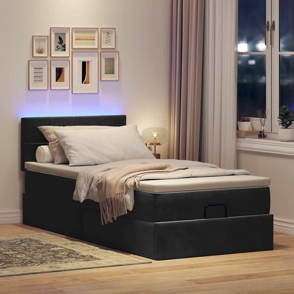 Ottoman seng med madras & LEDs 80x200 cm fløjl sort billede