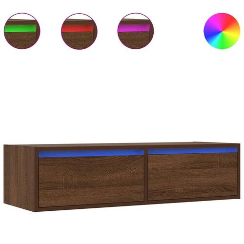 Tv-bord med LED-lys 100X35,5x25 cm brun egetræsfarve