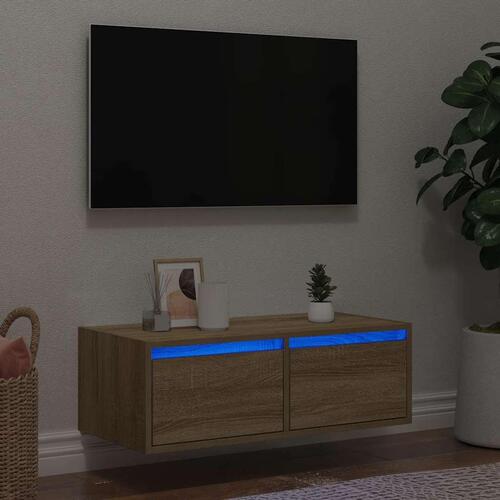 Tv-bord med LED-lys 75x35,5x25 cm sonoma-eg
