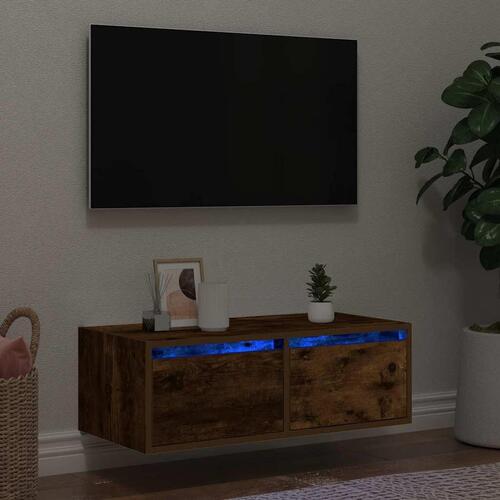 Tv-bord med LED-lys 75x35,5x25 cm røget egetræsfarve