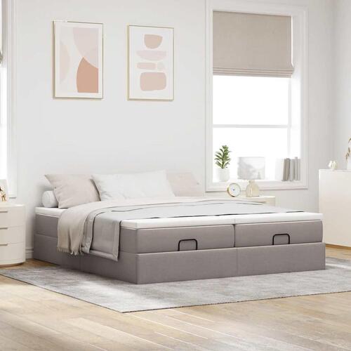 Osmannisk sengeramme med madrasser 200x200 cm stof gråbrun