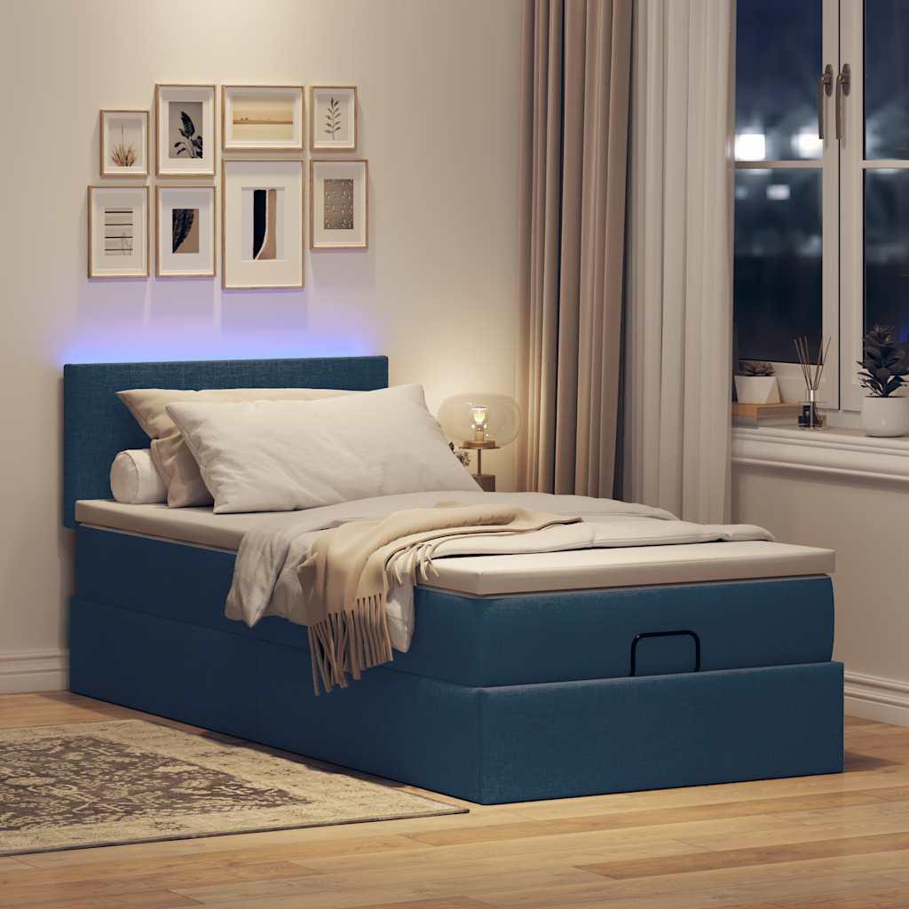 Ottoman seng med madras & LEDs Blå 100x200 cm Stof billede