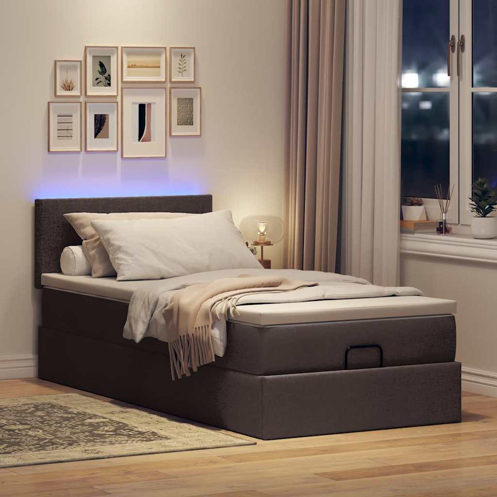 Ottoman seng med madras & LEDs 90x200 cm stof mørkebrun billede