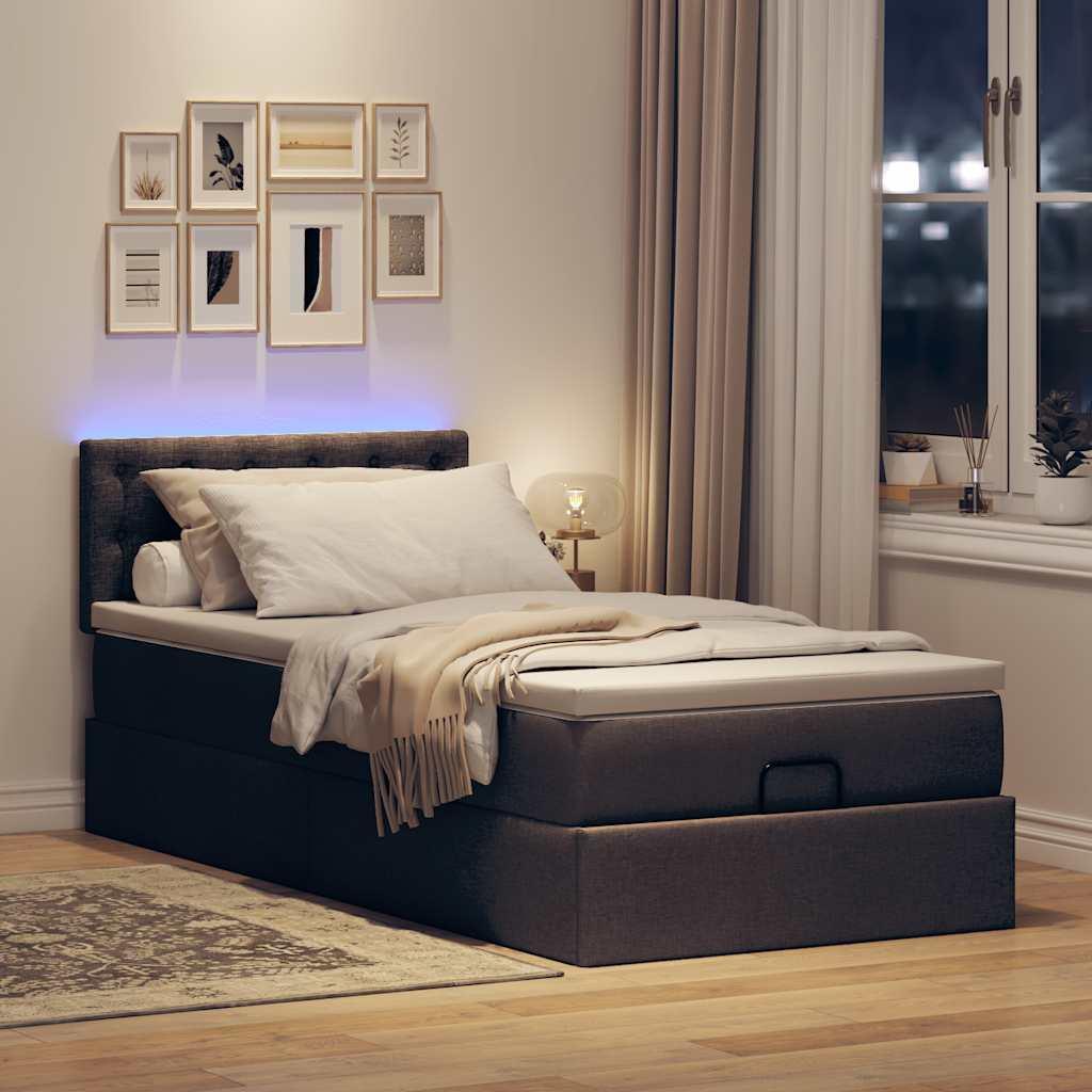 Ottoman seng med madras & LEDs 90x200 cm stof mørkebrun billede