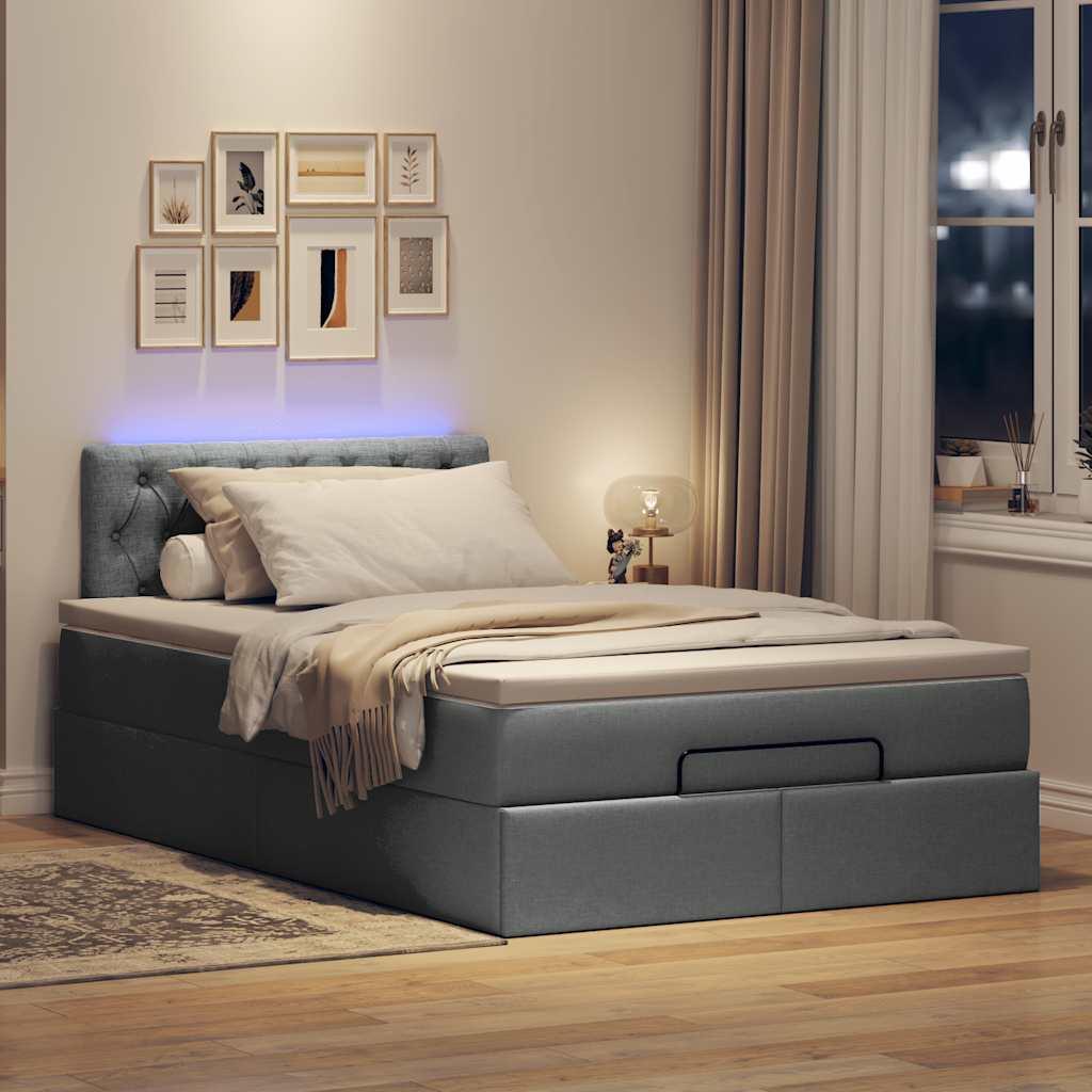 Ottoman seng med madras & LEDs 120x190 cm stof mørkegrå billede