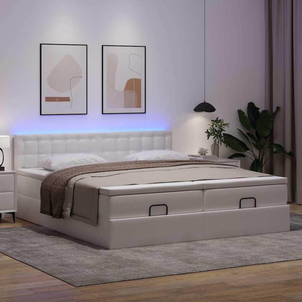 Osmannisk sengeramme med madrasser 180x200 cm kunstlæder hvid
