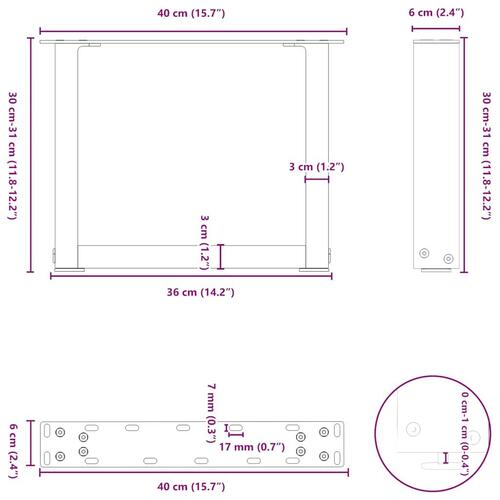 Sofabordben U-formet 2 stk. 40x(30-31) cm stål sort