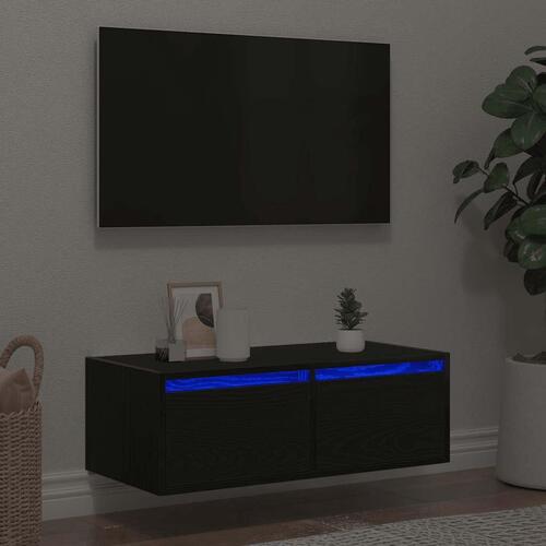 Tv-skab med LED-lys 75x35,5x25 cm sort-eg