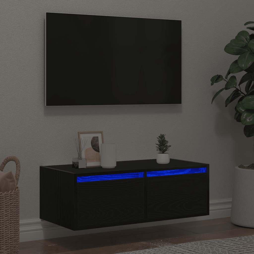 Tv-skab med LED-lys 75x35,5x25 cm sort-eg
