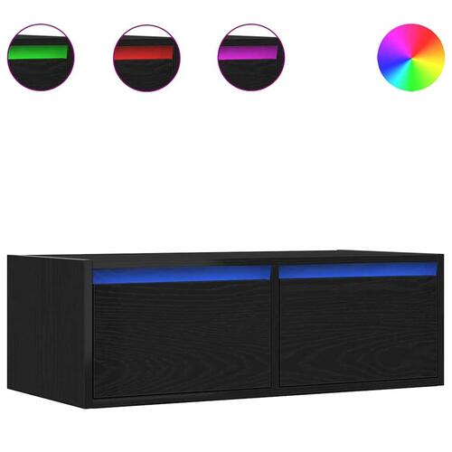 Tv-skab med LED-lys 75x35,5x25 cm sort-eg