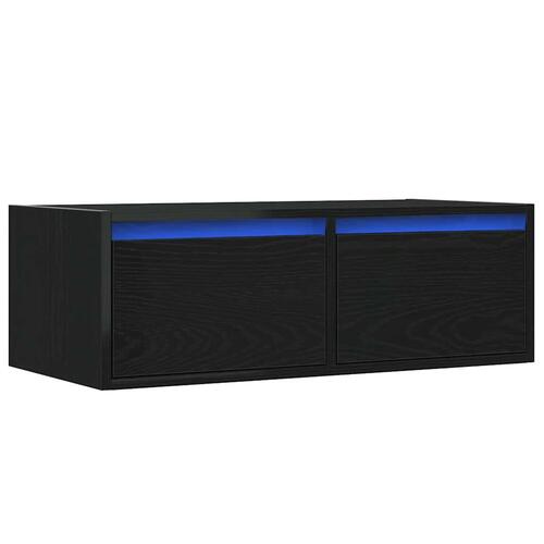 Tv-skab med LED-lys 75x35,5x25 cm sort-eg