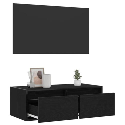 Tv-skab med LED-lys 75x35,5x25 cm sort-eg