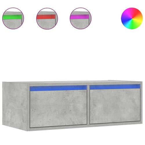 Sengebord med LED-lys 75x35,5x25 cm betongrå