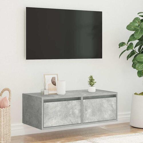 Sengebord med LED-lys 75x35,5x25 cm betongrå