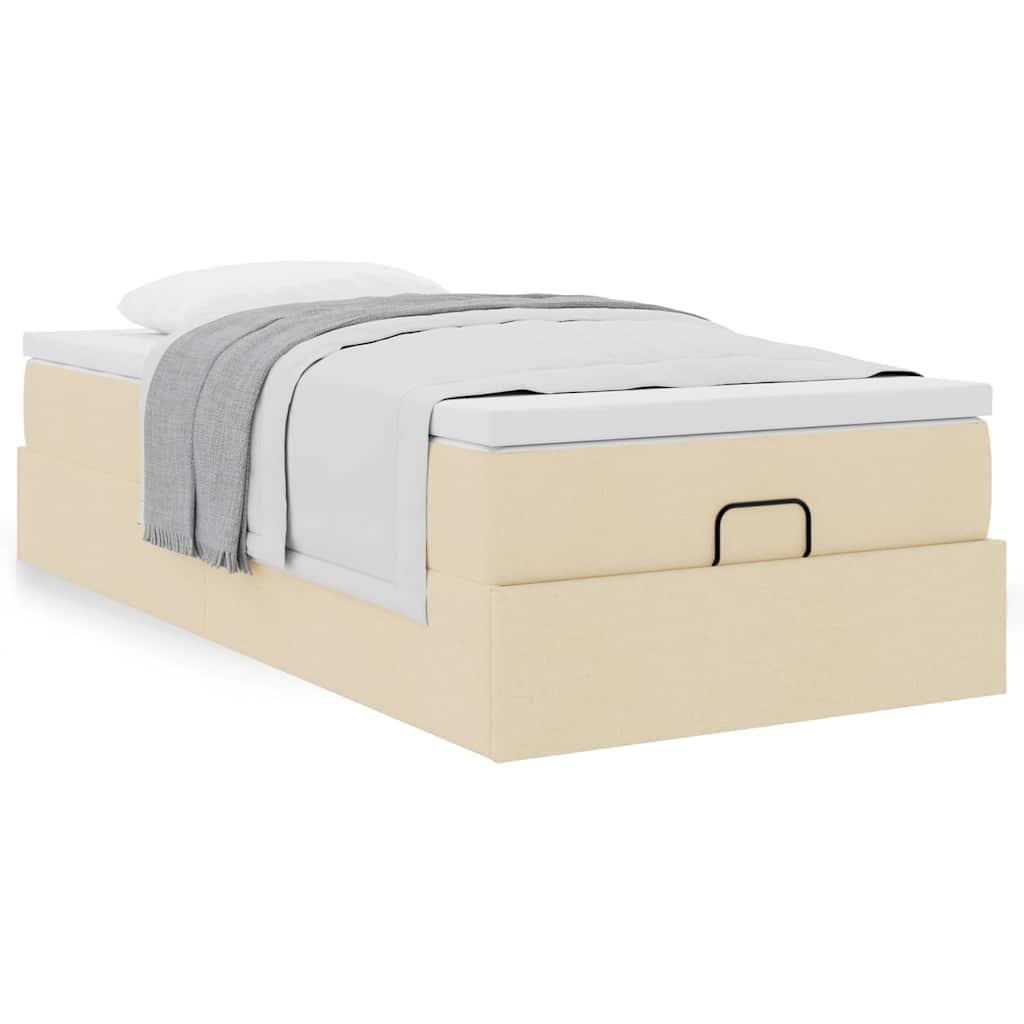 Osmannisk sengeramme med madras 100x200 cm stof cremefarvet billede