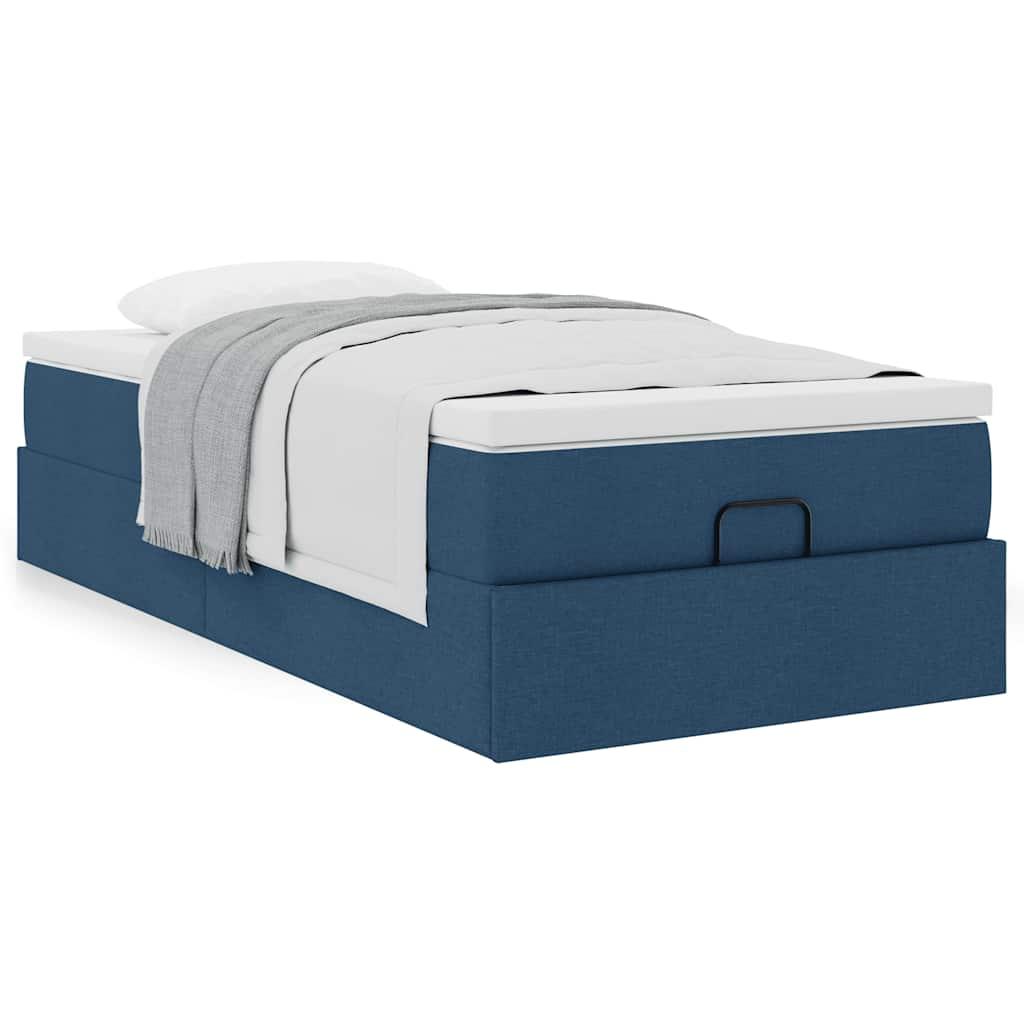Osmannisk sengeramme med madras 90x200 cm stof blå billede