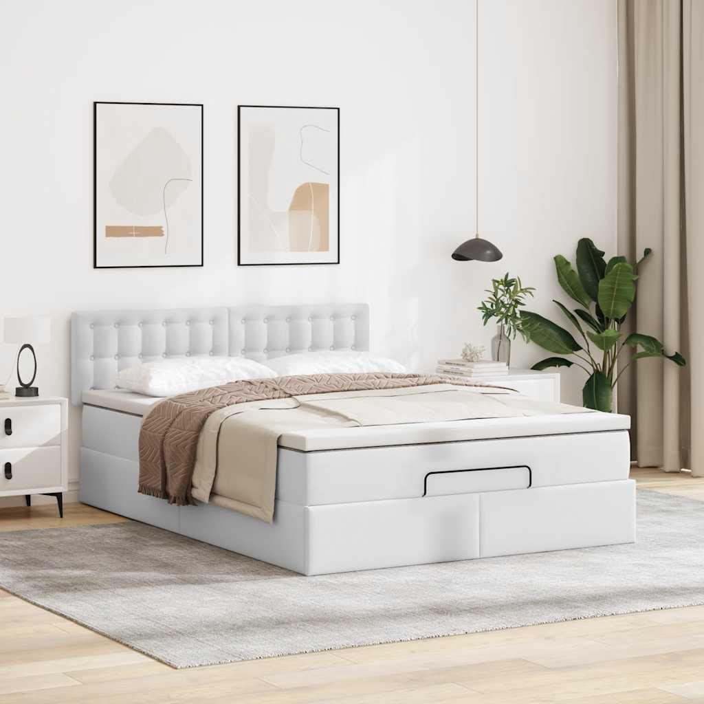 Osmannisk sengeramme med madras 140x200 cm kunstlæder hvid billede
