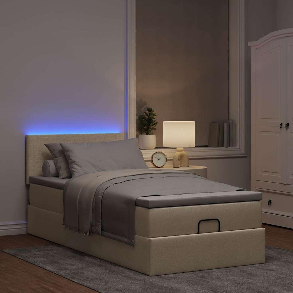 Ottoman seng med madras 100x200 cm stof cremefarvet billede