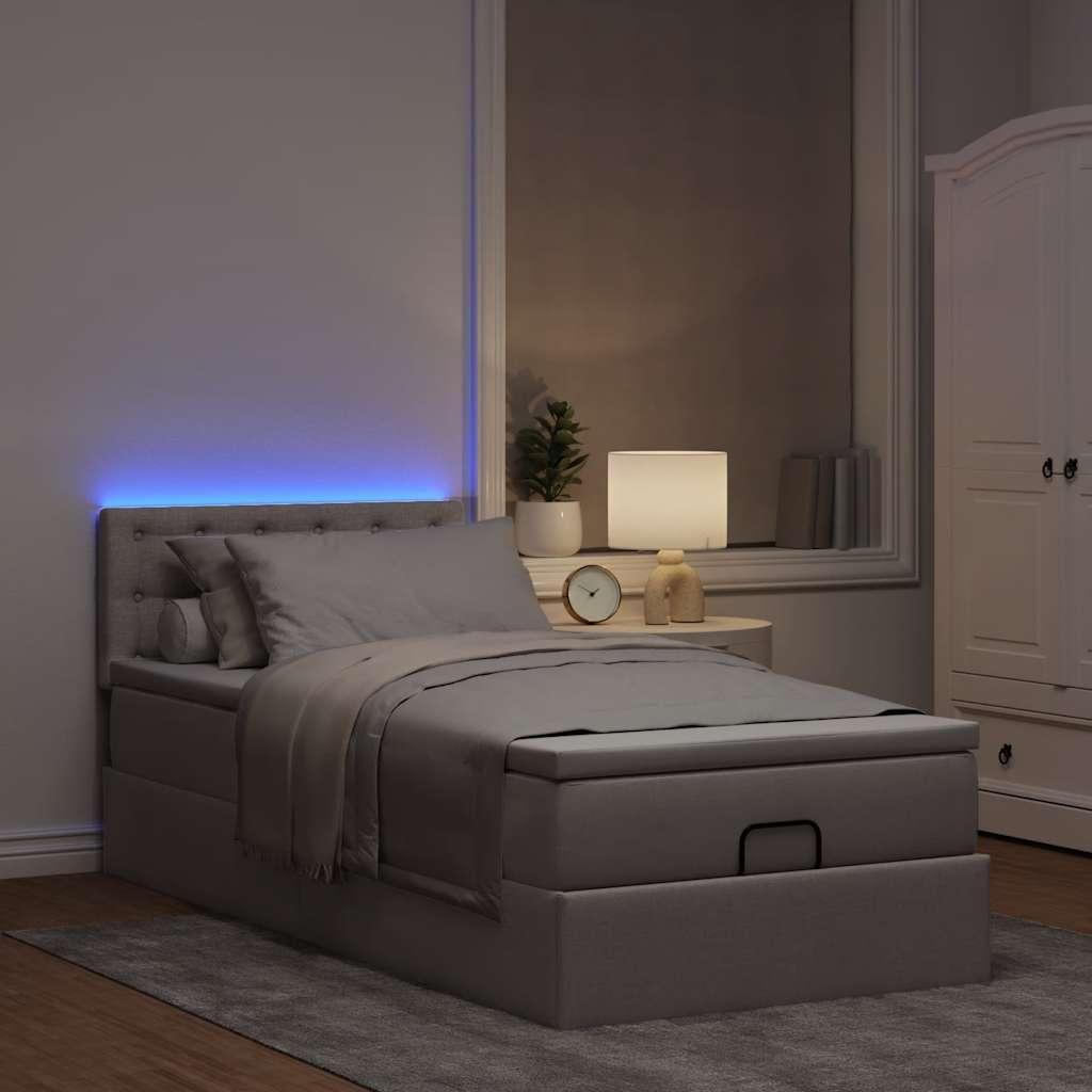Ottoman seng med madras & LEDs 90x200 cm stof gråbrun billede