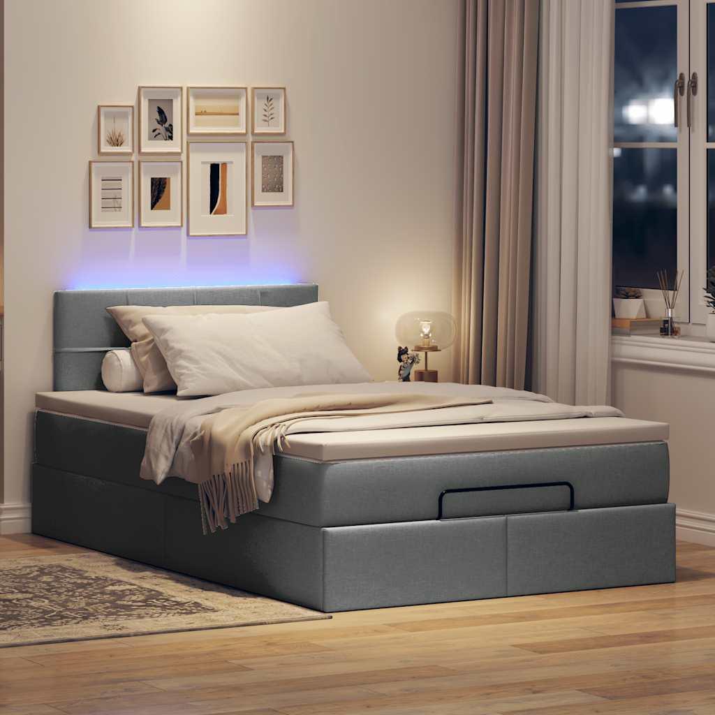 Ottoman seng med madras & LEDs 120x190 cm stof mørkegrå billede