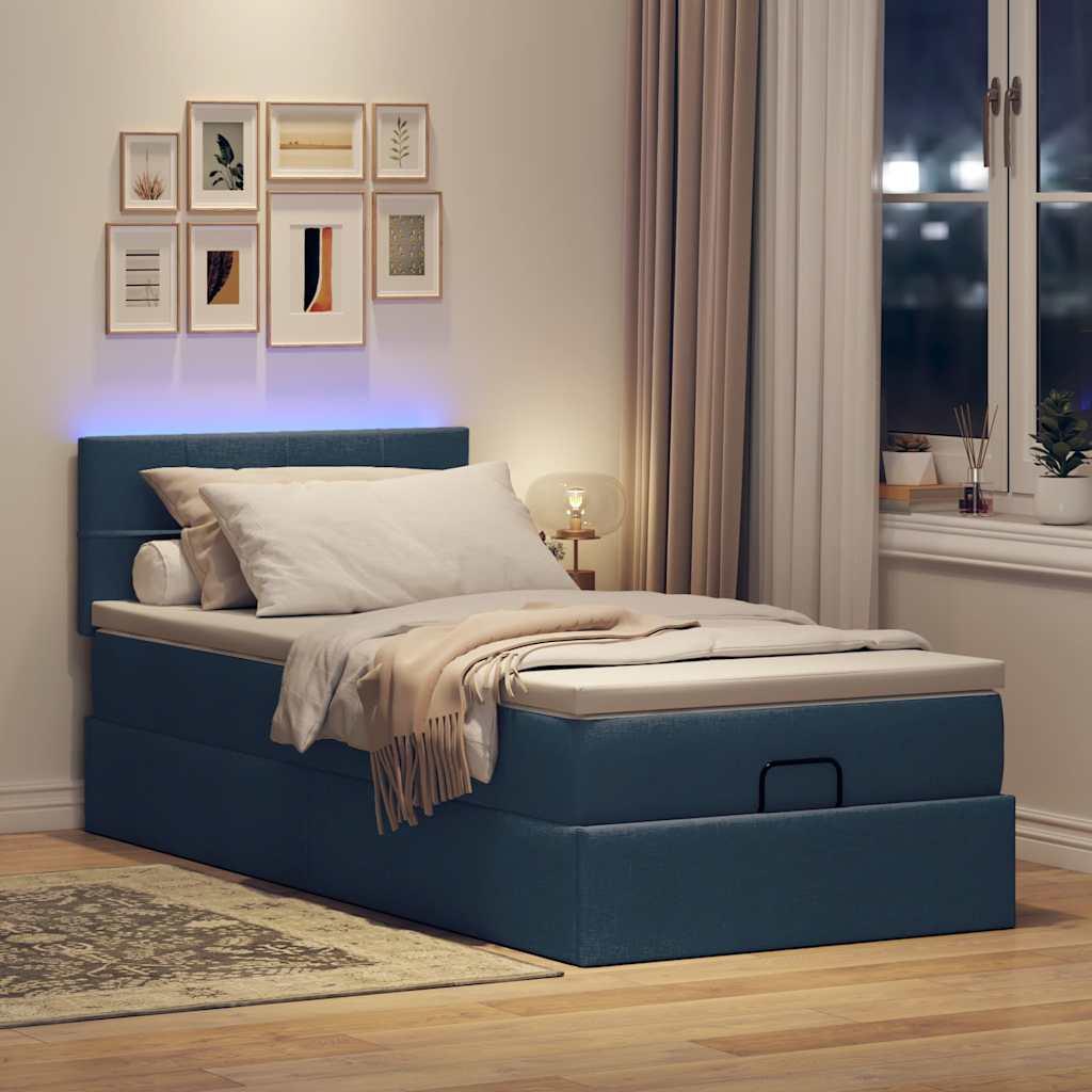 Ottoman seng med madras & LEDs Blå 100x200 cm Stof billede