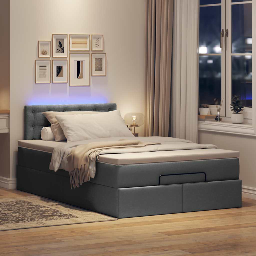 Ottoman seng med madras & LEDs 120x190 cm stof mørkegrå billede