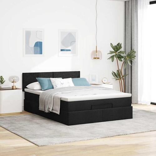 Ottoman seng med madras 140x200 cm stof sort
