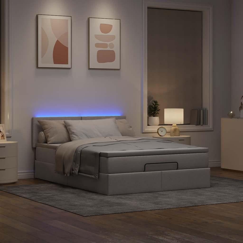 Ottoman seng med madras & LEDs Taupe 140x200 cm Stof