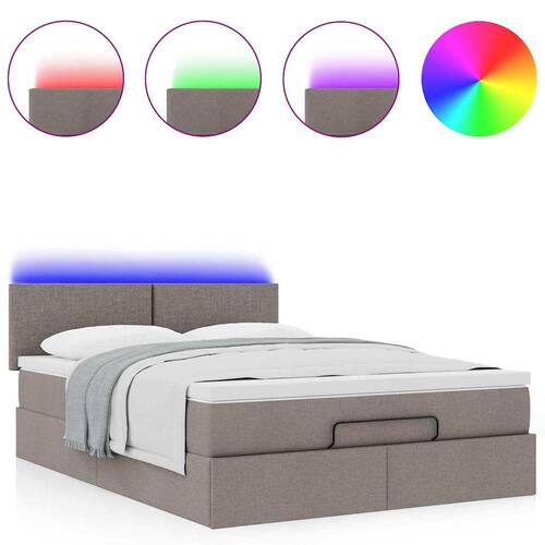 Ottoman seng med madras & LEDs Taupe 140x200 cm Stof
