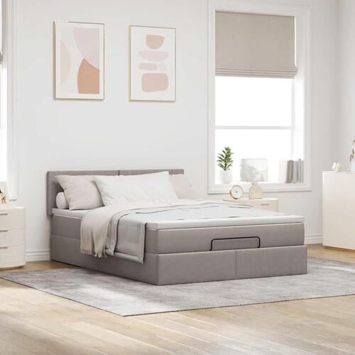 Ottoman seng med madras & LEDs Taupe 140x200 cm Stof