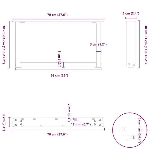 Sofabordben U-formet 2 stk. 70x(30-31) cm stål sort