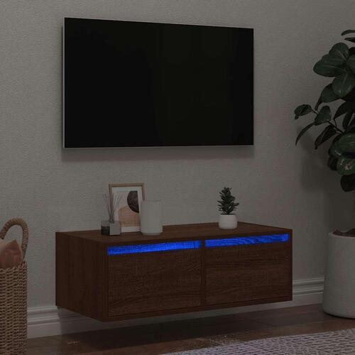Tv-bord med LED-lys 75x35,5x25 cm brun egetræsfarve